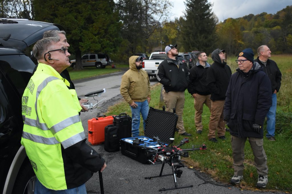 Members of the Tucker County Police Department participate in a drone training.